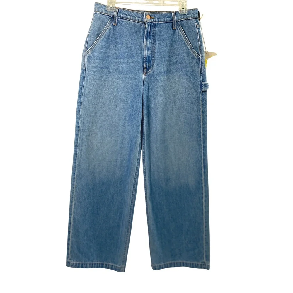 Mother Snacks Wide Leg Jeans Womens 26 High Waist Fun Dip Utility Puddle Wash